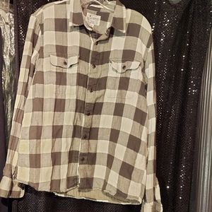 Lucky brand gray plaid flannel button down shirt
